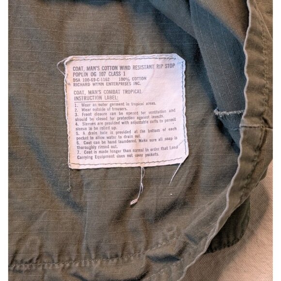US Military Green Rip Stop Poplin Slant Pocket OG 107 Jacket Vintage 60s Med Reg - Picture 6 of 8